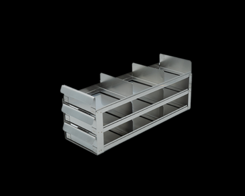 stainless steel laboratory freezer rack with sliding trays for 2 inch cryo boxes three high by three deep 