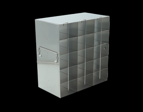 [FR-2-15-50] stainless steel laboratory freezer rack for 50 place hinged lid plastic cryo boxes three deep by five high 