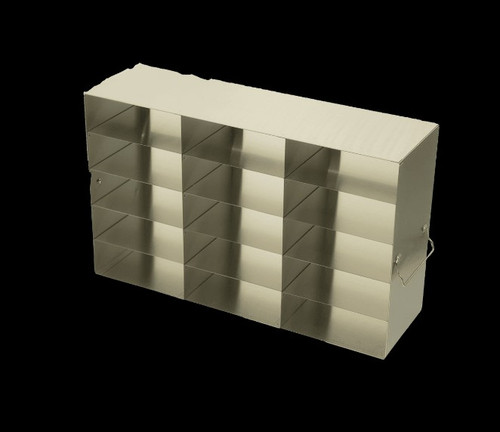 [FR-2-12T-100] stainless steel laboratory freezer rack for 100 place plastic hinged lid cryo boxes three deep by four high